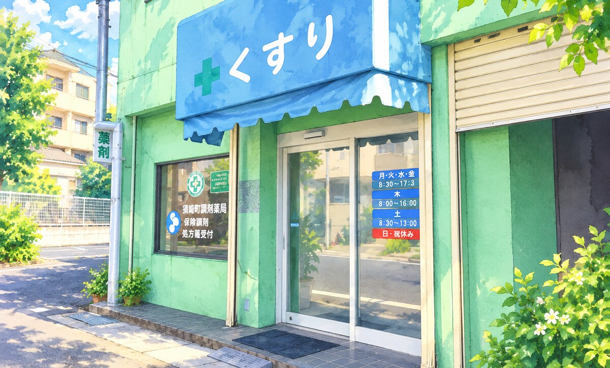 須崎町調剤薬局の水彩イラスト